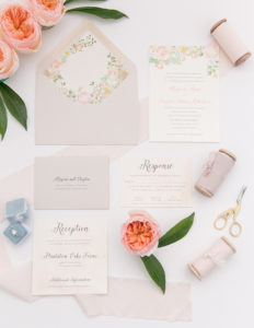 Heather O'Brien Design | Wedding Invitations | Peach and Dusty Blue Floral