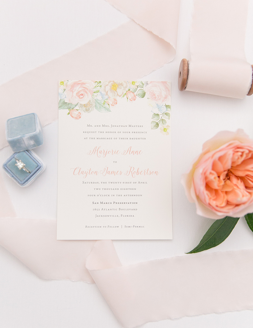 Heather O'Brien Design | Wedding Invitations | Peach and Dusty Blue Floral