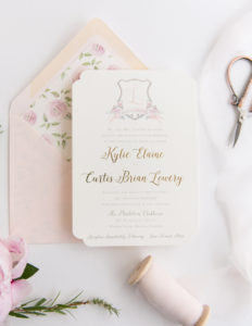 Heather O'Brien Design | Wedding Invitations | Gold Foil Floral Crest Invitation