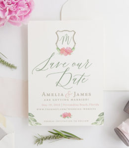 blush floral crest monogram calligraphy save the date | southern wedding | Heather O'Brien Design