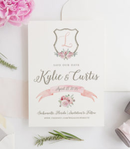 blush floral wedding crest monogram save the date | southern wedding | Heather O'Brien Design