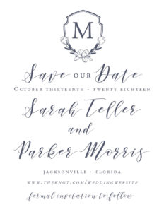 magnolia monogram crest calligraphy letterpress save the date | southern wedding | Heather O'Brien Desig