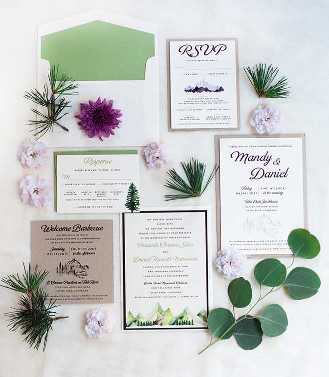 Mountain Wedding Invitation | Green and Lavender | Artessa Photography | Heather O'Brien Design