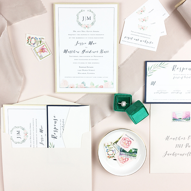 South Florida Wedding invitation | Blush and greenery | Heather O'Brien Design