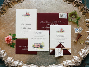Buffalo New York Destination Wedding Invitation | Burgundy and gold invitation | Heather O'Brien Design | Davy Whitener Photography