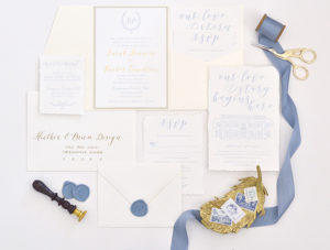 Timuquna Country Club Wedding Invitation | French Blue Lettepress | Deckled Edge invitation | wax seal | Heather O'Brien Design