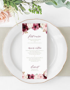 Blush and Wine Floral Wedding Menu | Heather O'Brien Design