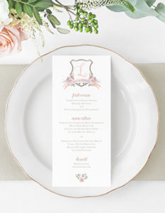 Floral Crest Monogram Wedding Menu | Heather O'Brien Design