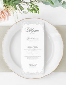 victorian pattern wedding menu | Heather O'Brien Design