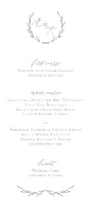 laurel wreath monogram neutral wedding menu | Heather O'Brien Design