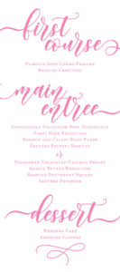Handlettering Pink wedding menu | Heather O'Brien Design