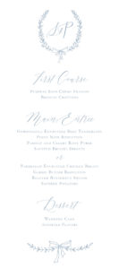 laurel wreath monogram french blue wedding menu | deckled edge menu | Heather O'Brien Design