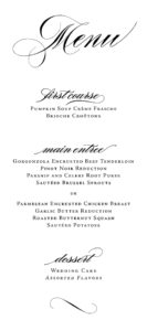 modern calligraphy black and white wedding menu | Heather O'Brien Design