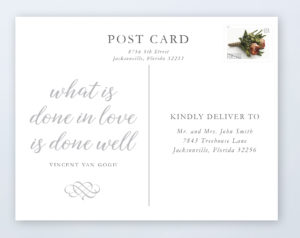 Wedding Cancellation or Postponement Post Card | Low cost post card to keep your guest informed with addressing, stamps and mailing included for free